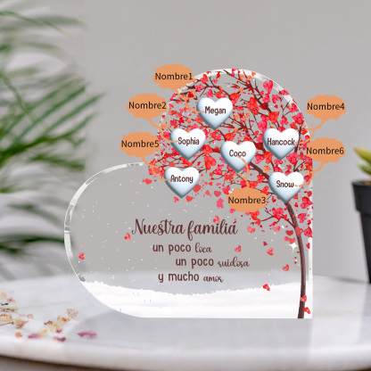 A la familia-Placa de acrílico en forma de corazón árbol de vida 6 nombres personalizados | Jessemade