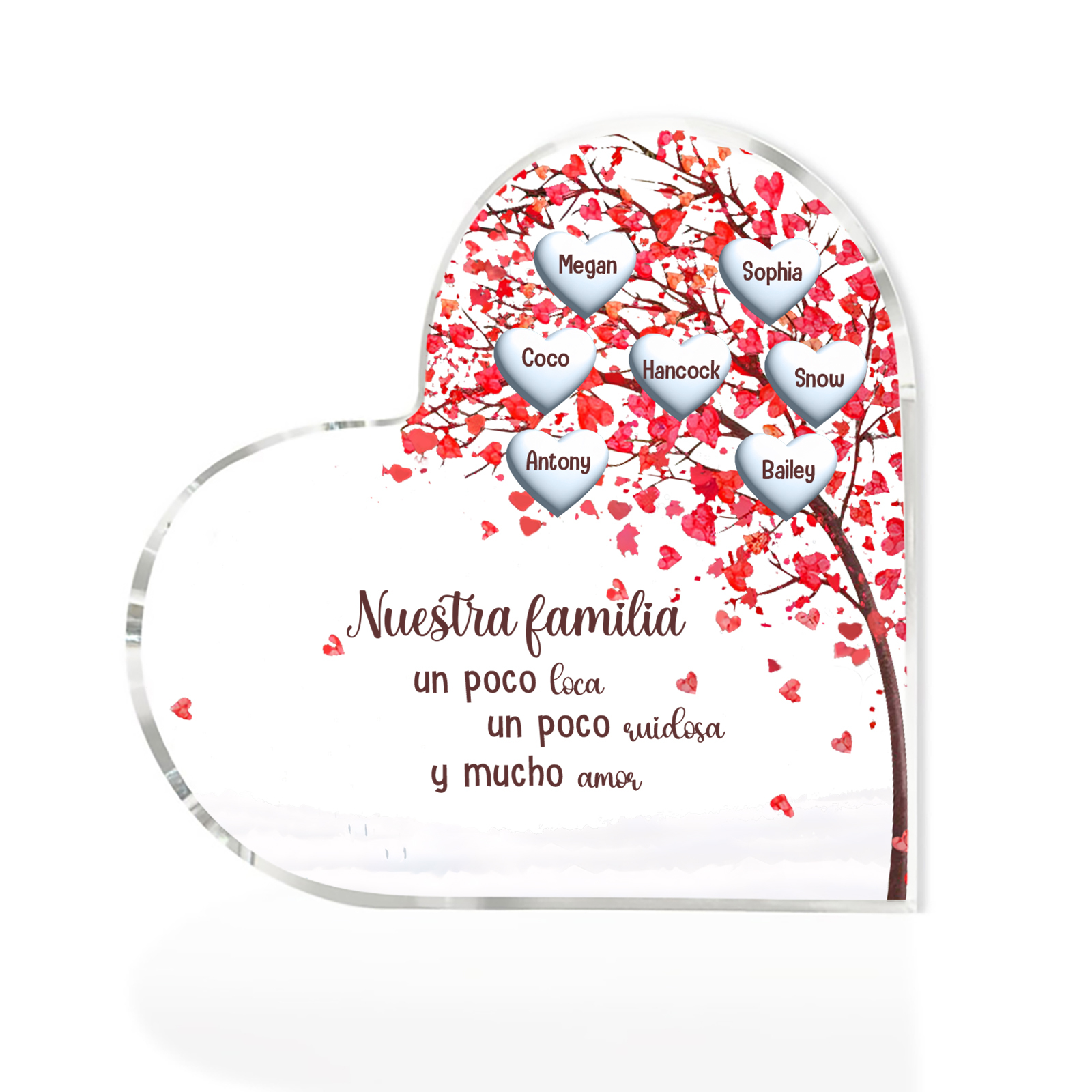 A la familia-Placa de acrílico en forma de corazón árbol de vida 7 nombres personalizados | Jessemade