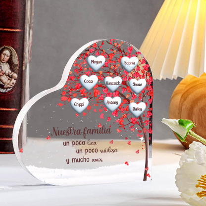 A la familia-Placa de acrílico en forma de corazón árbol de vida 8 nombres personalizados | Jessemade
