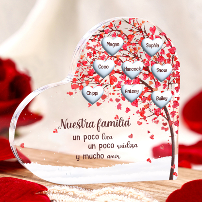 A familia-Placa de acrílico en forma de corazón árbol de vida 1 nombre