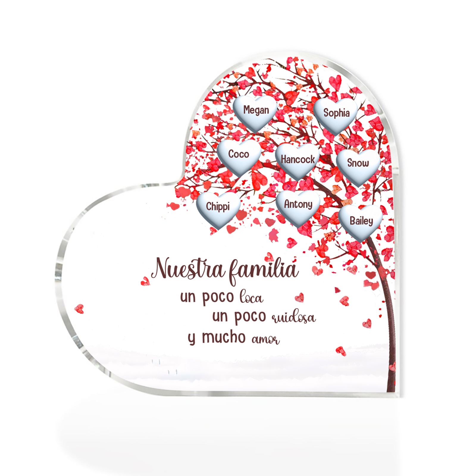 A la familia-Placa de acrílico en forma de corazón árbol de vida 8 nombres personalizados | Jessemade