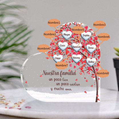 A la familia-Placa de acrílico en forma de corazón árbol de vida 8 nombres personalizados | Jessemade