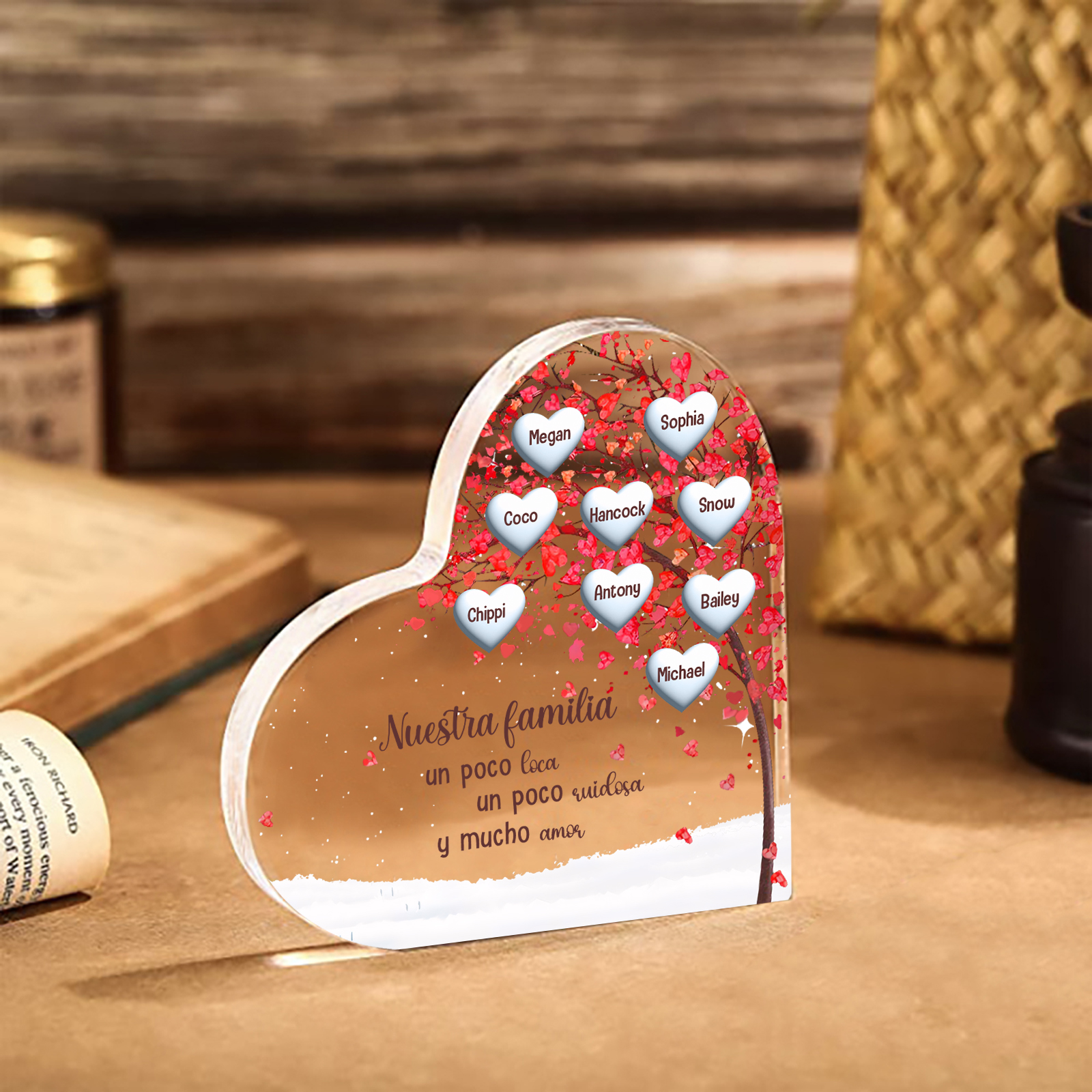 A la familia-Placa de acrílico en forma de corazón árbol de vida 9 nombres personalizados | Jessemade