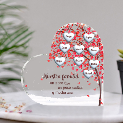 A la familia-Placa de acrílico en forma de corazón árbol de vida 9 nombres personalizados | Jessemade