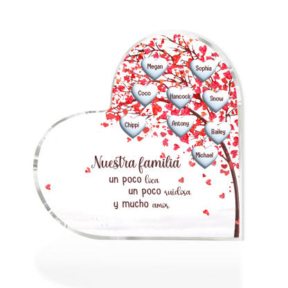 A la familia-Placa de acrílico en forma de corazón árbol de vida 9 nombres personalizados | Jessemade