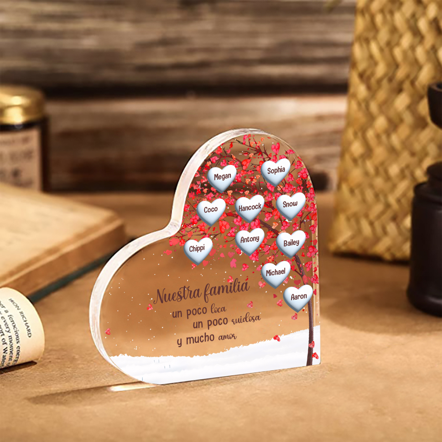 A la familia-Placa de acrílico en forma de corazón árbol de vida 10 nombres personalizados | Jessemade