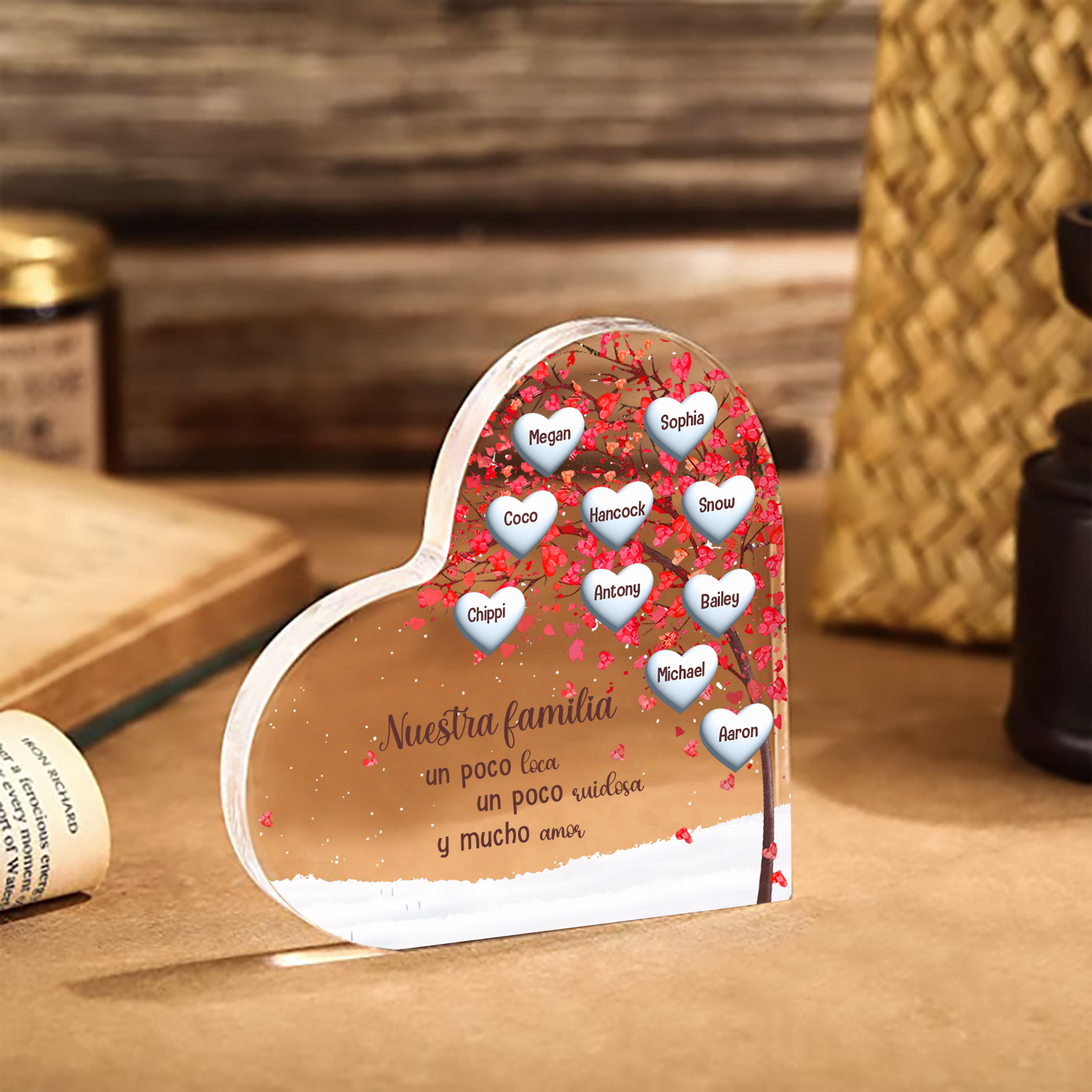 A la familia-Placa de acrílico en forma de corazón árbol de vida 10 nombres personalizados | Jessemade