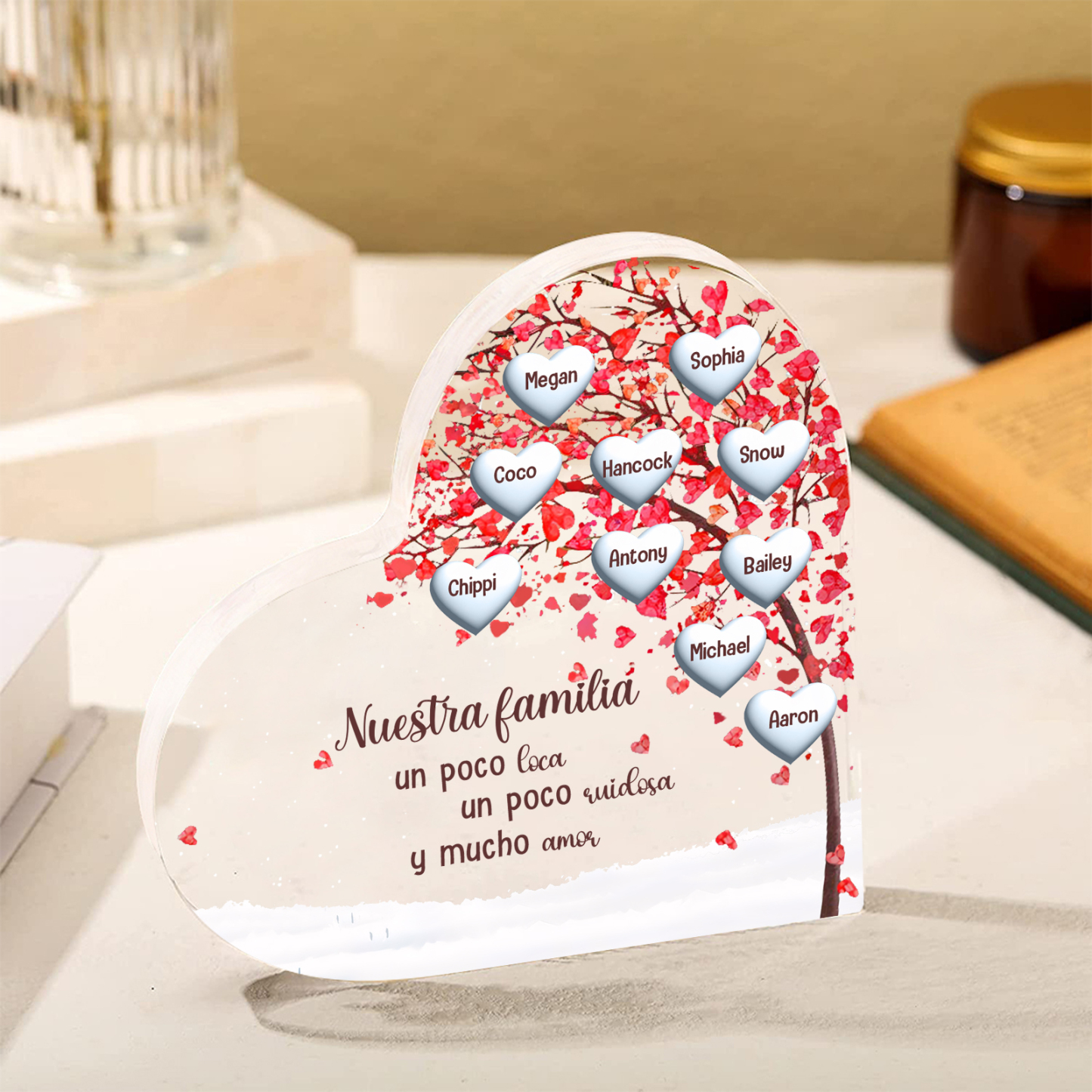 A la familia-Placa de acrílico en forma de corazón árbol de vida 10 nombres personalizados | Jessemade