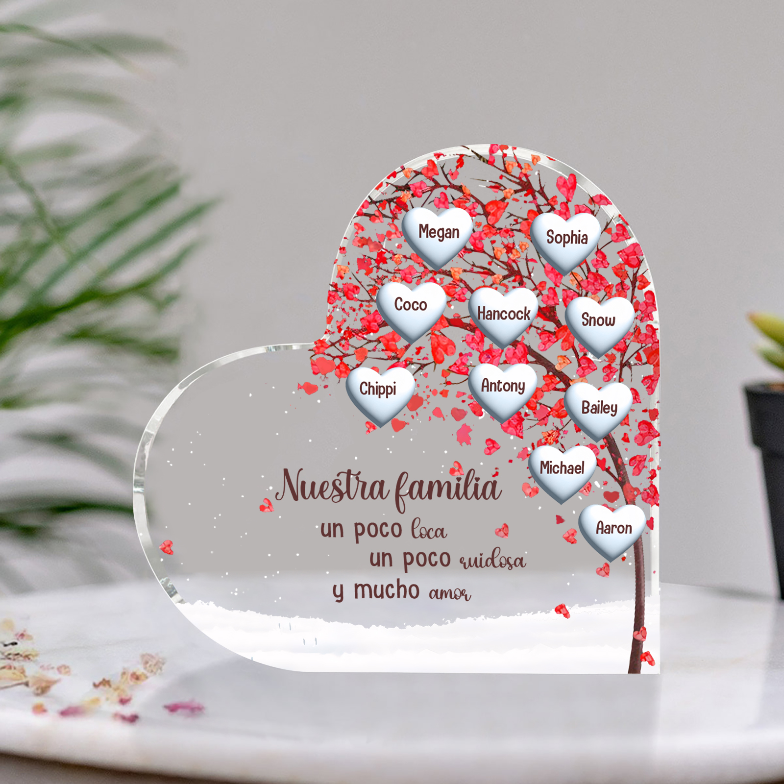 A la familia-Placa de acrílico en forma de corazón árbol de vida 10 nombres personalizados | Jessemade