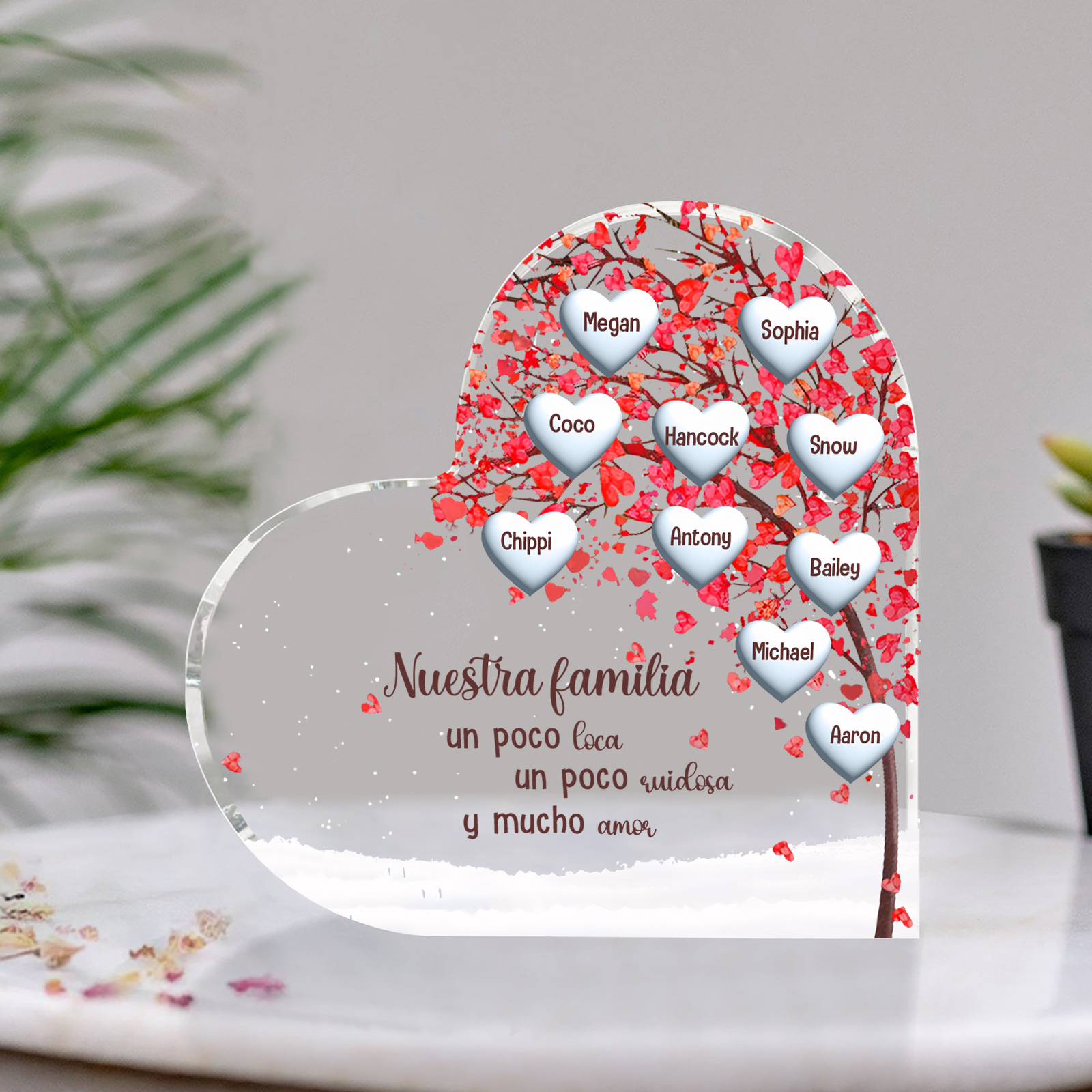 A la familia-Placa de acrílico en forma de corazón árbol de vida 10 nombres personalizados | Jessemade