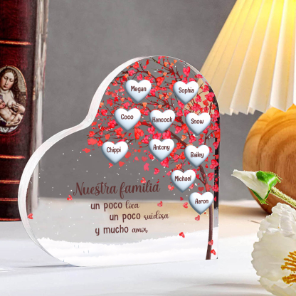 A la familia-Placa de acrílico en forma de corazón árbol de vida 10 nombres personalizados | Jessemade