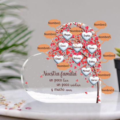 A la familia-Placa de acrílico en forma de corazón árbol de vida 10 nombres personalizados | Jessemade