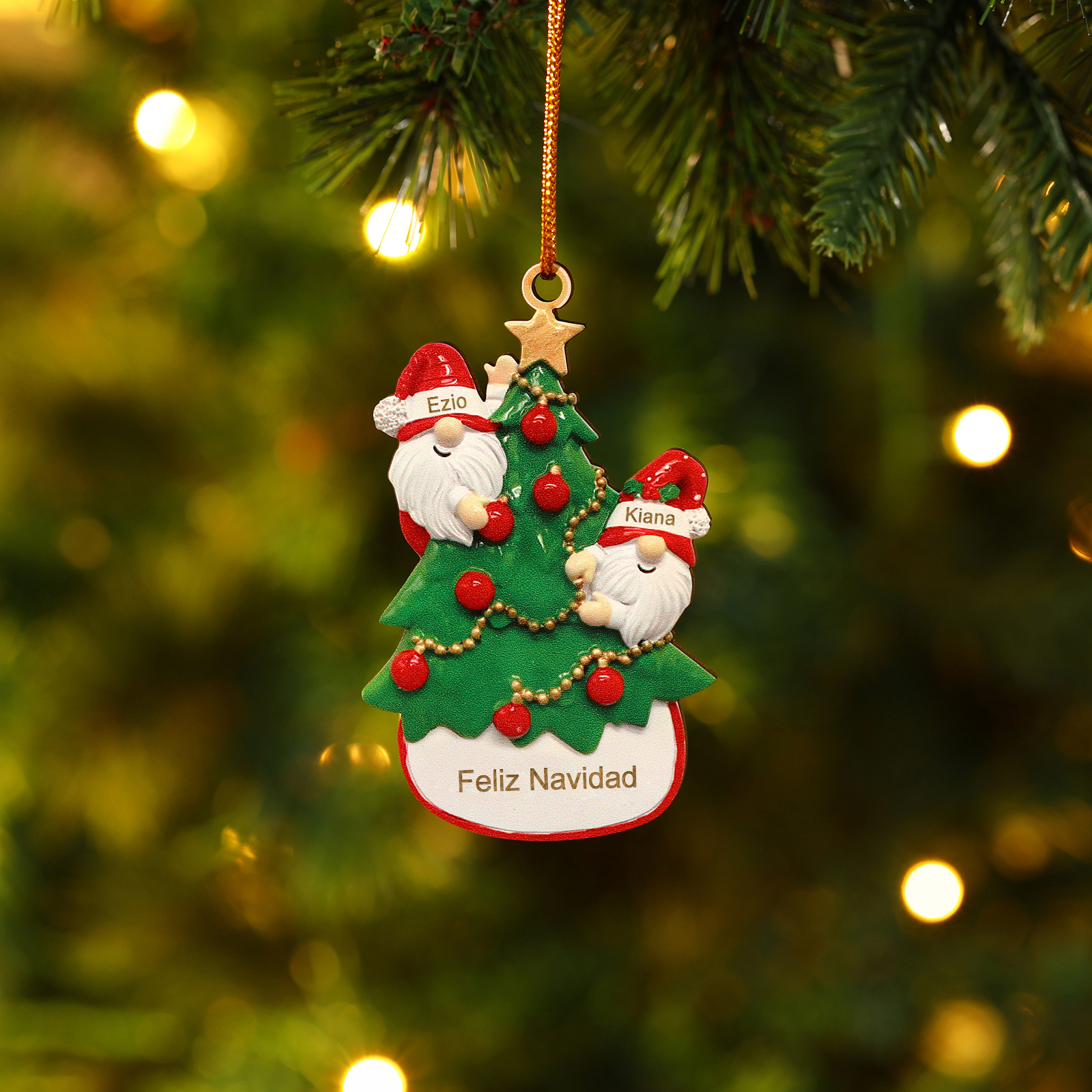 Ornamento Navideño 4 Nombres Personalizados Adorno de Madera
