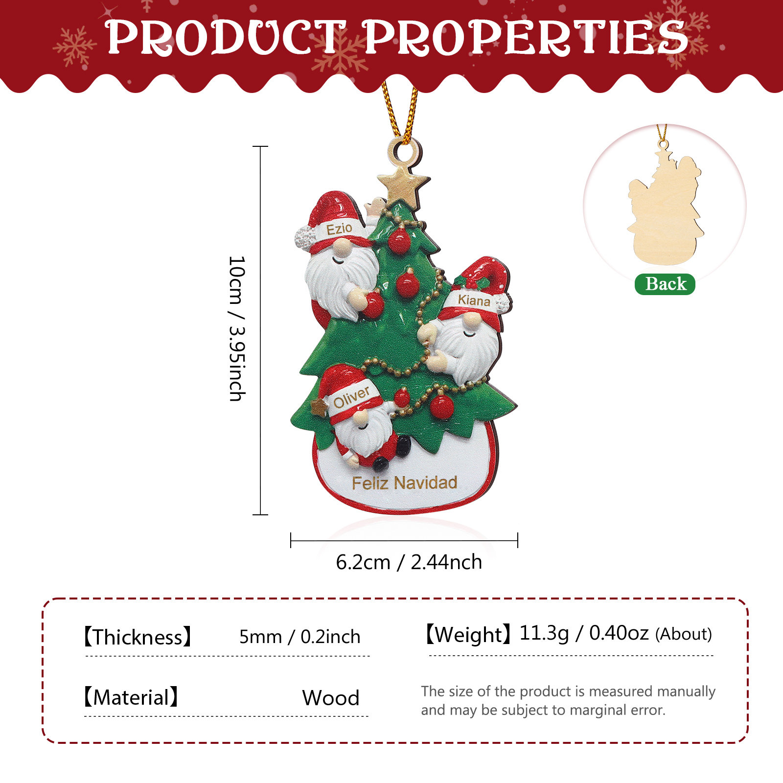 Navidad-Ornamento con muñecos de madera Santos 3 nombres y texto personalizados | Jessemade