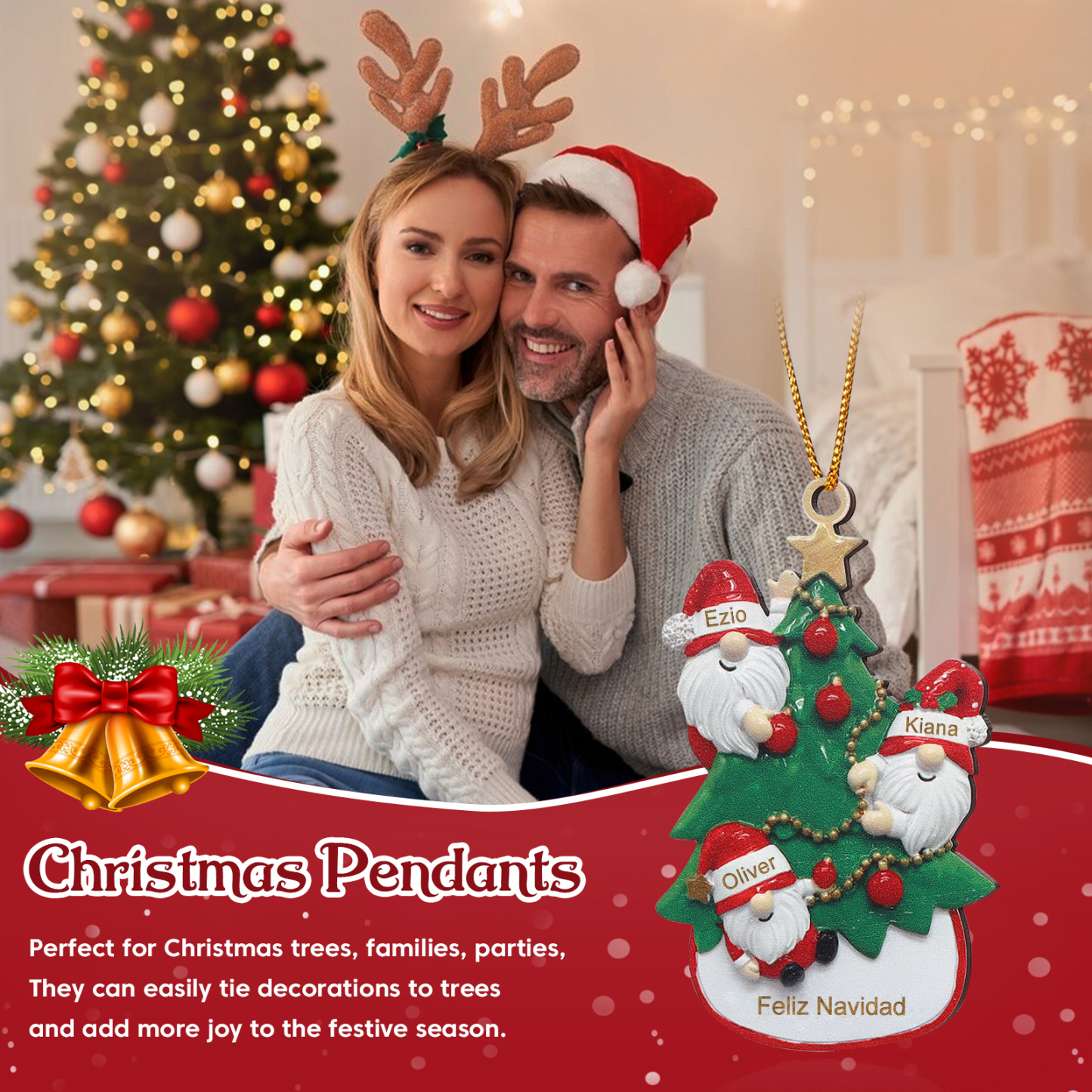 Navidad-Ornamento con muñecos de madera Santos 3 nombres y texto personalizados | Jessemade