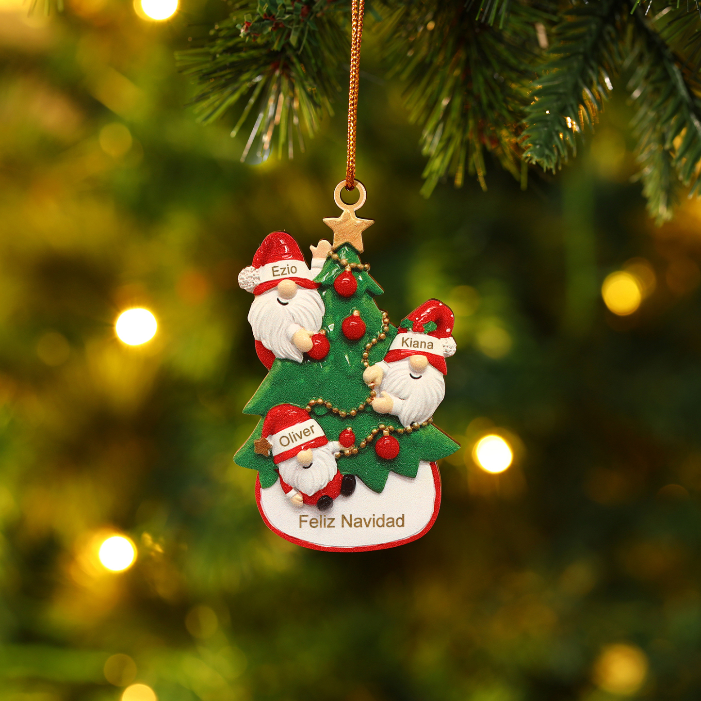 Ornamento Navideño 4 Nombres Personalizados Adorno de Madera