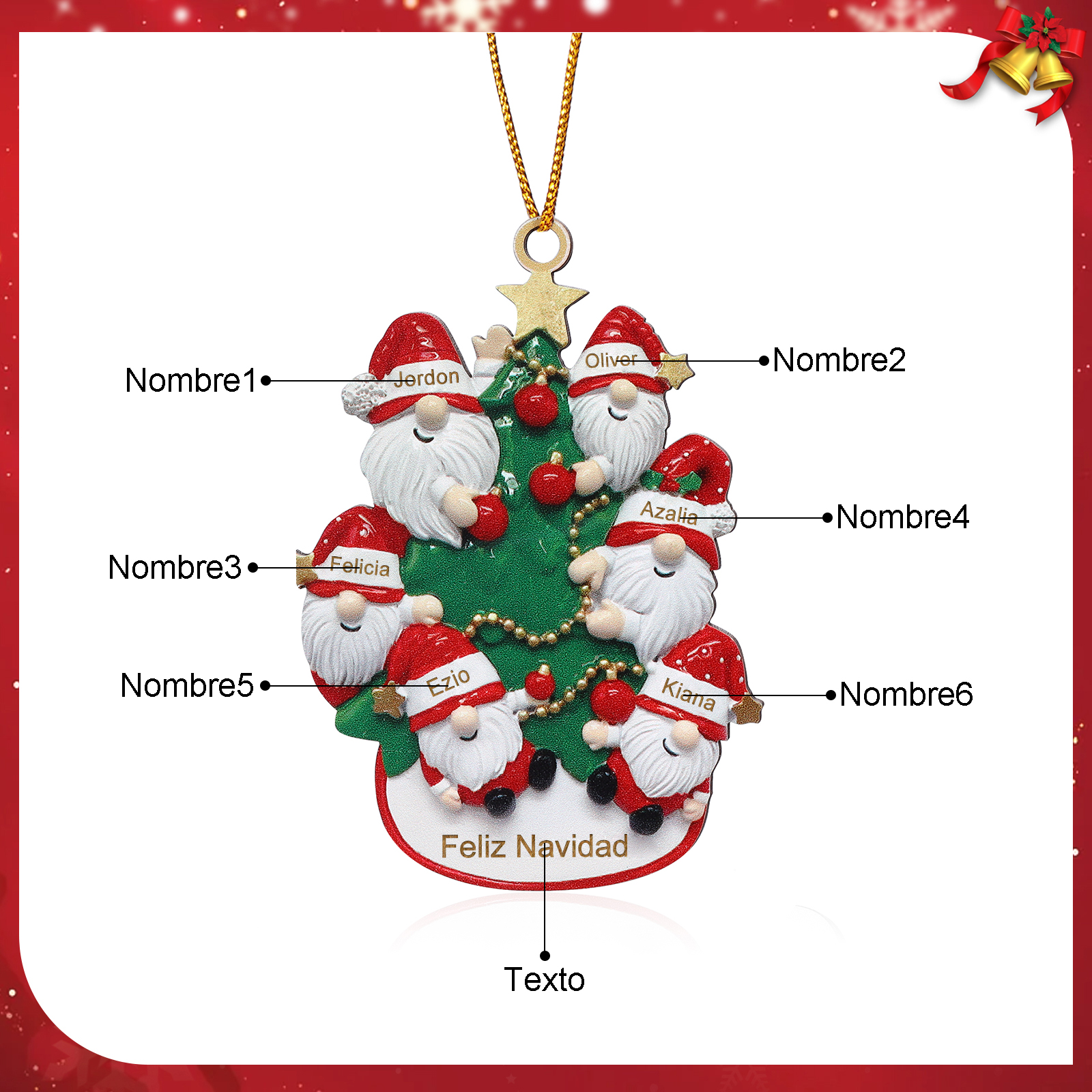 Navidad-Ornamento con muñecos de madera Santos 6 nombres y texto personalizados | Jessemade