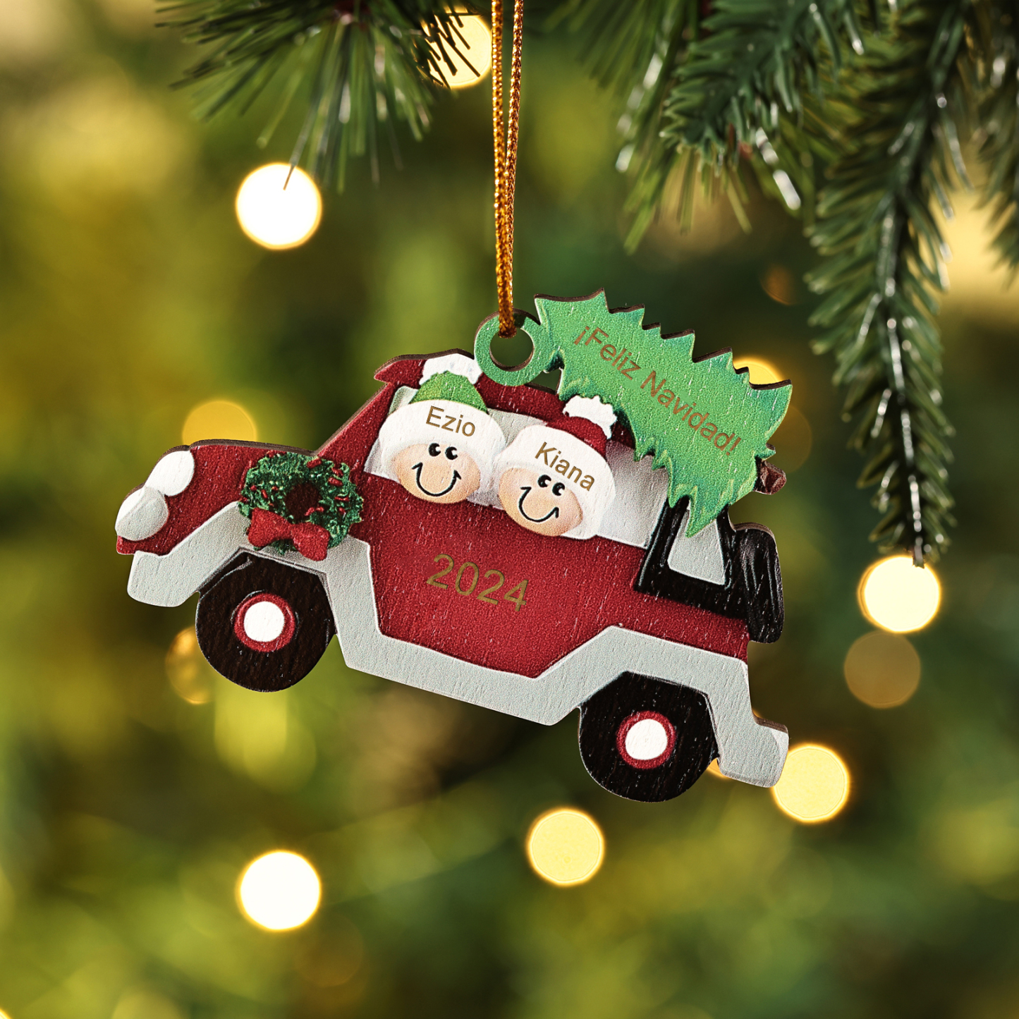 Ornamento Navideño 4 Nombres Personalizados Adorno de Madera