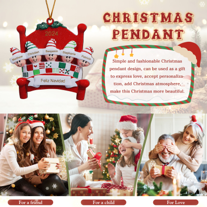 Navidad-Ornamento con muñecos de madera en cama 5 nombres, año y texto personalizados | Jessemade