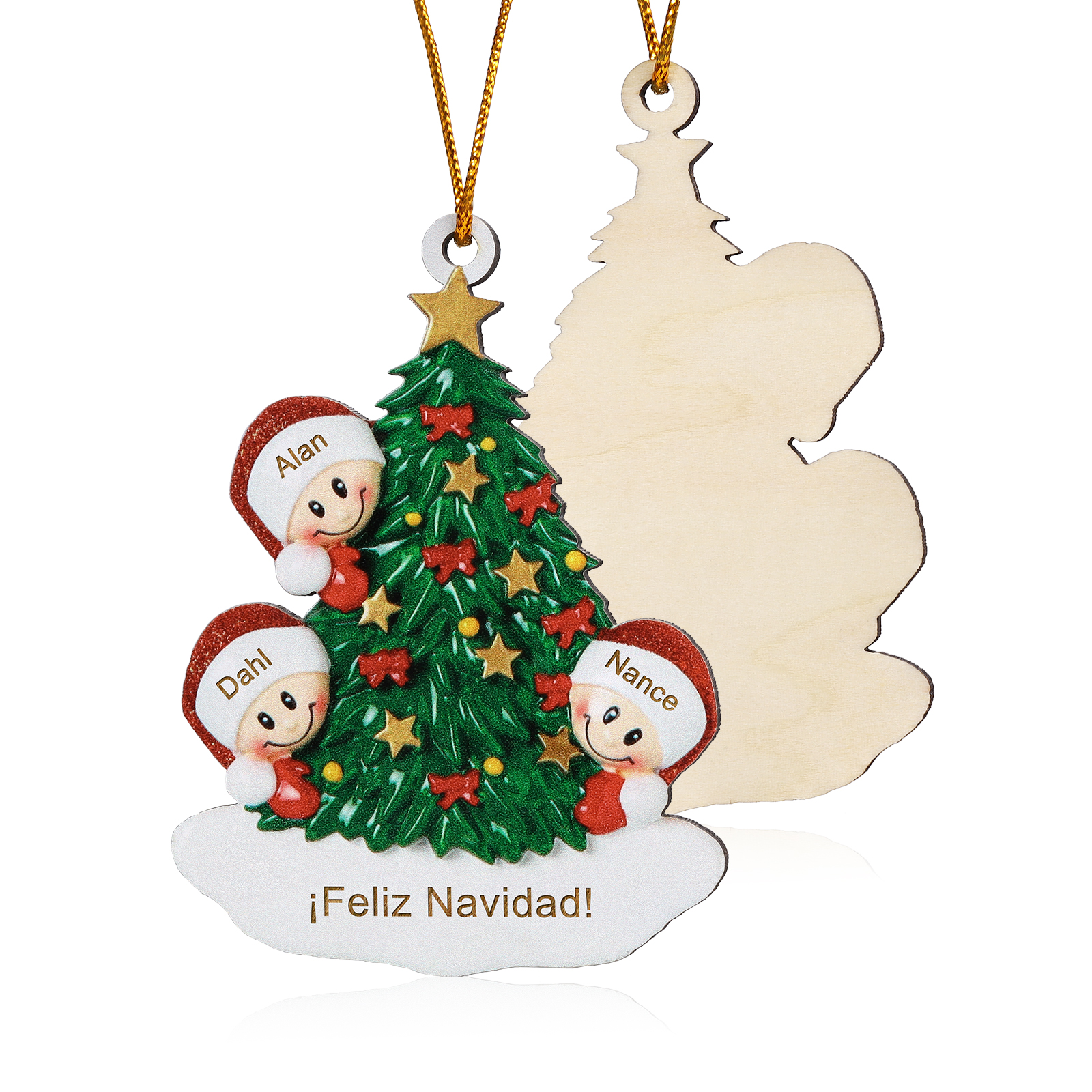 Navidad-Ornamento con muñecos de madera árbol 3 nombres y texto personalizados | Jessemade