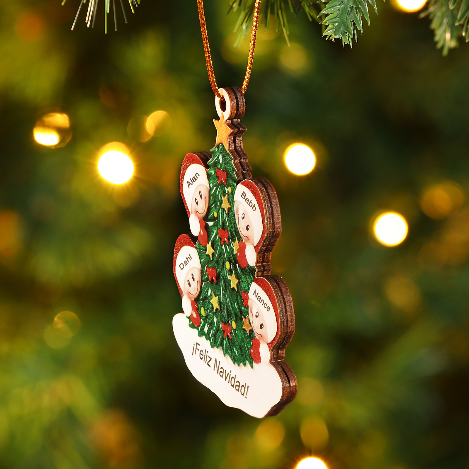 Navidad-Ornamento con muñecos de madera árbol 4 nombres y texto personalizados | Jessemade