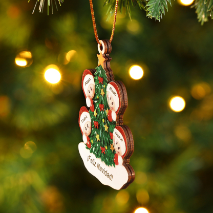 Navidad-Ornamento con muñecos de madera árbol 4 nombres y texto personalizados | Jessemade