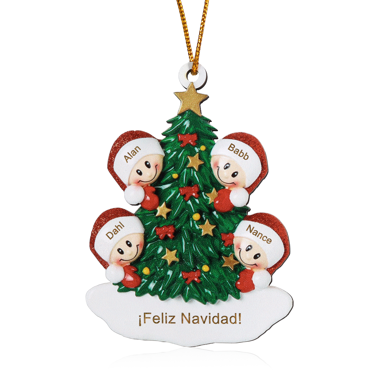 Navidad-Ornamento con muñecos de madera árbol 4 nombres y texto personalizados | Jessemade