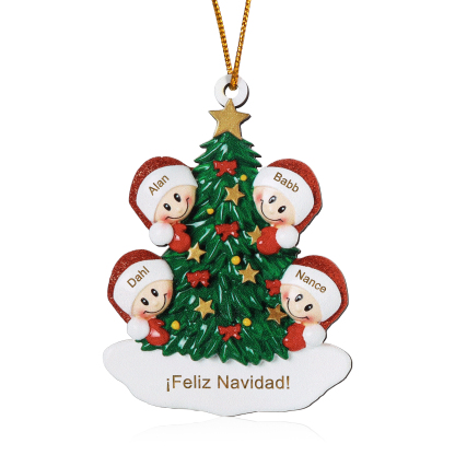 Navidad-Ornamento con muñecos de madera árbol 4 nombres y texto personalizados | Jessemade