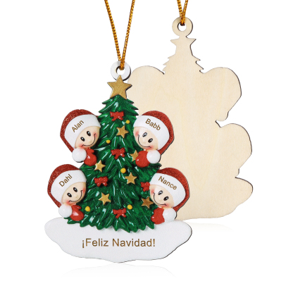 Navidad-Ornamento con muñecos de madera árbol 4 nombres y texto personalizados | Jessemade