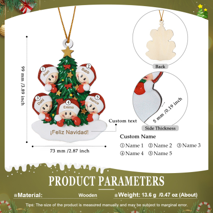Navidad-Ornamento con muñecos de madera árbol 5 nombres y texto personalizados | Jessemade