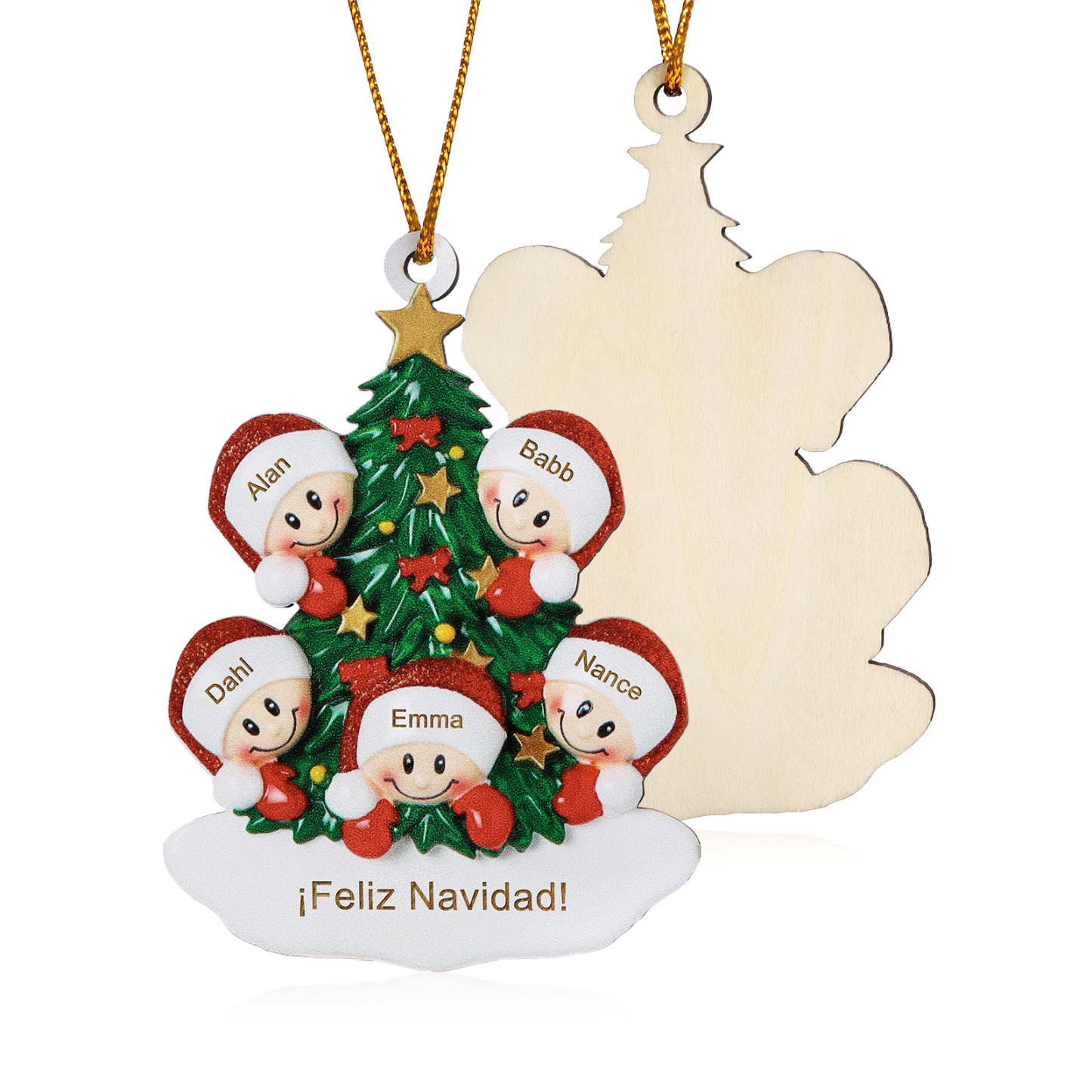 Navidad-Ornamento con muñecos de madera árbol 5 nombres y texto personalizados | Jessemade