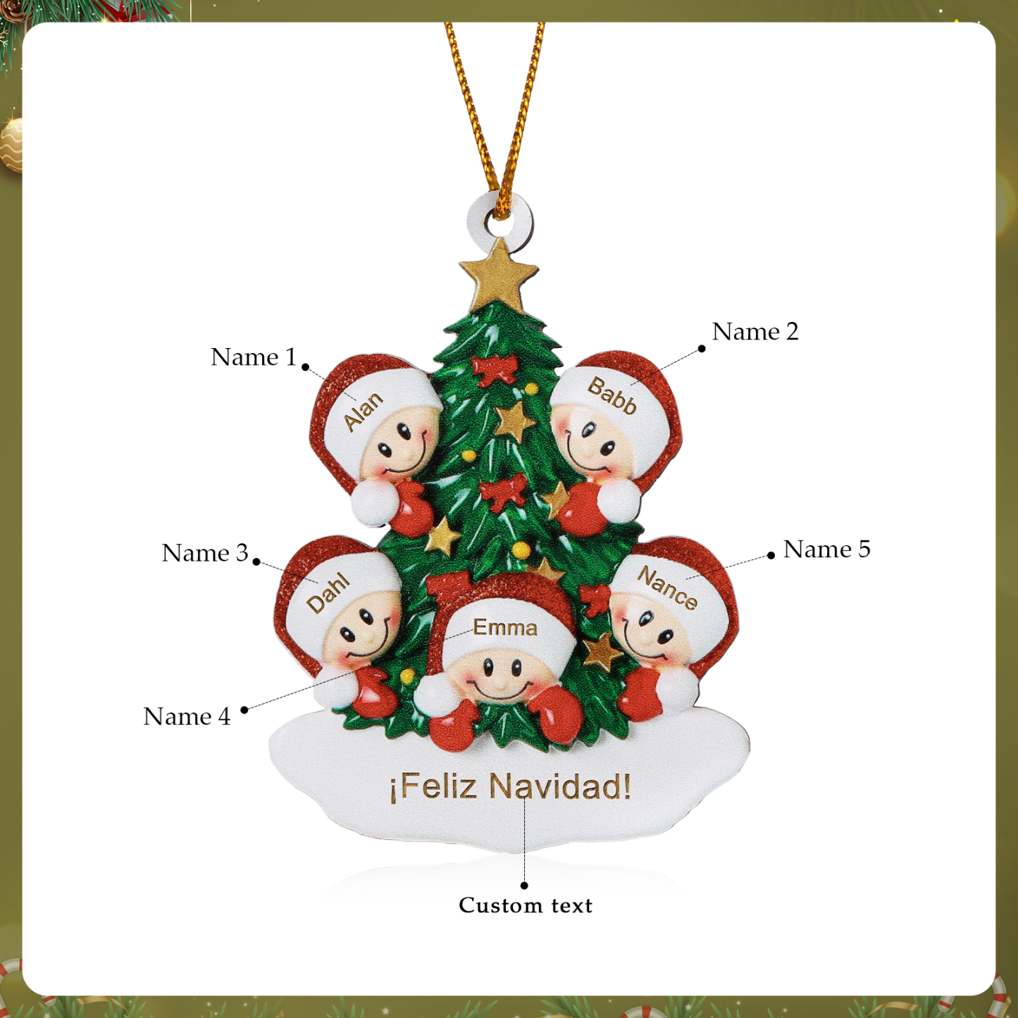 Navidad-Ornamento con muñecos de madera árbol 5 nombres y texto personalizados | Jessemade