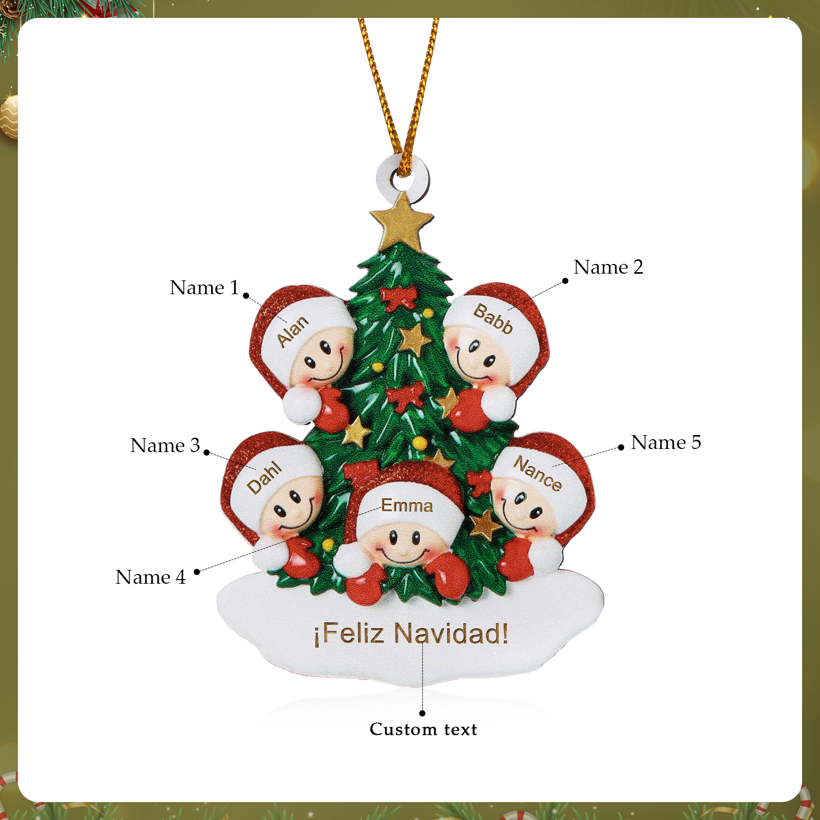 Navidad-Ornamento con muñecos de madera árbol 5 nombres y texto personalizados | Jessemade