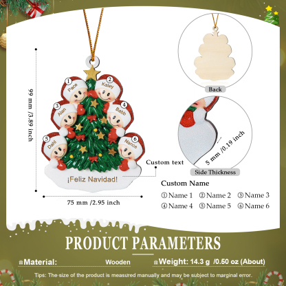 Navidad-Ornamento con muñecos de madera árbol 6 nombres y texto personalizados | Jessemade