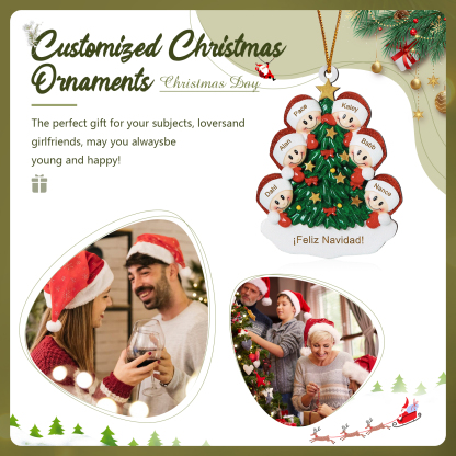 Navidad-Ornamento con muñecos de madera árbol 6 nombres y texto personalizados | Jessemade