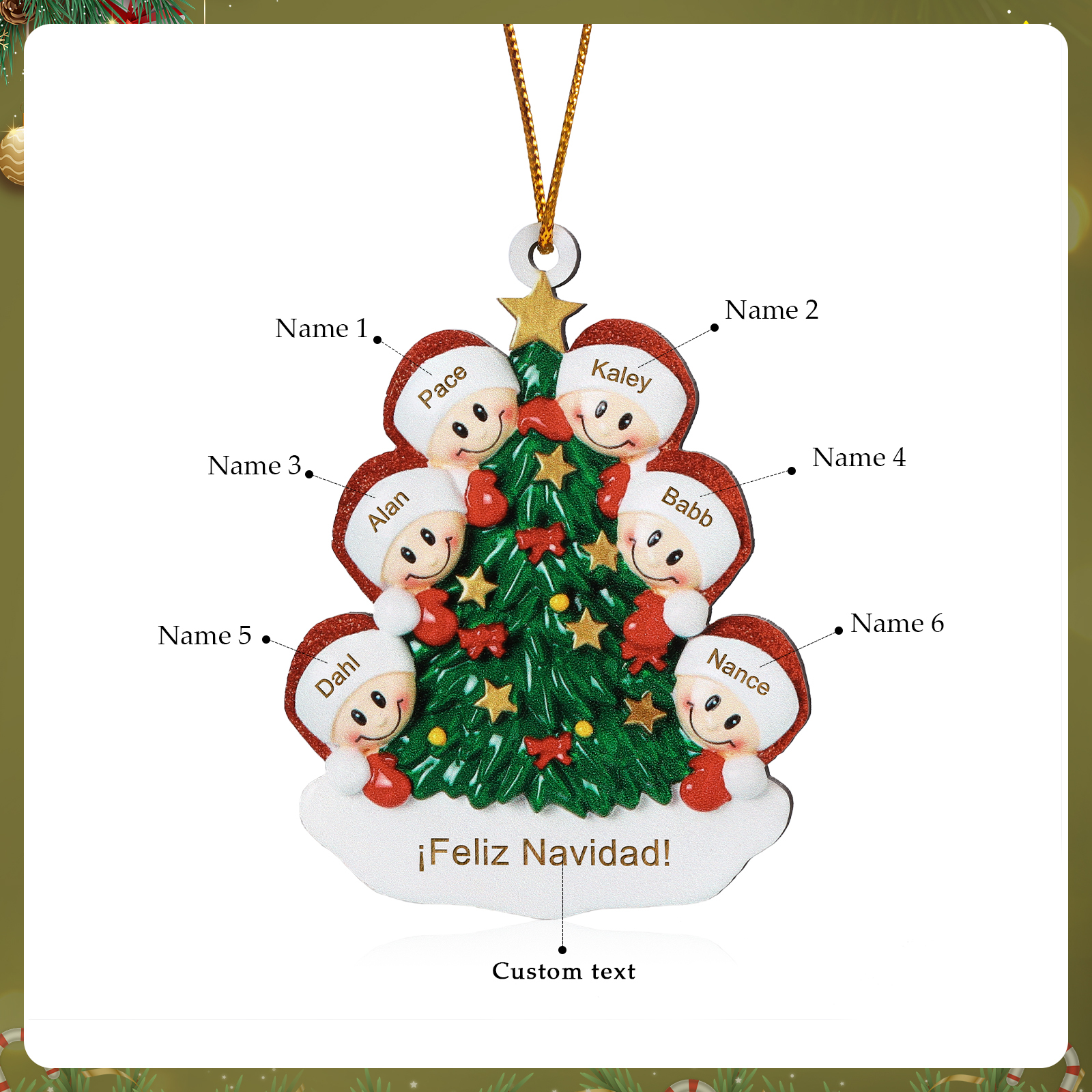 Navidad-Ornamento con muñecos de madera árbol 6 nombres y texto personalizados | Jessemade