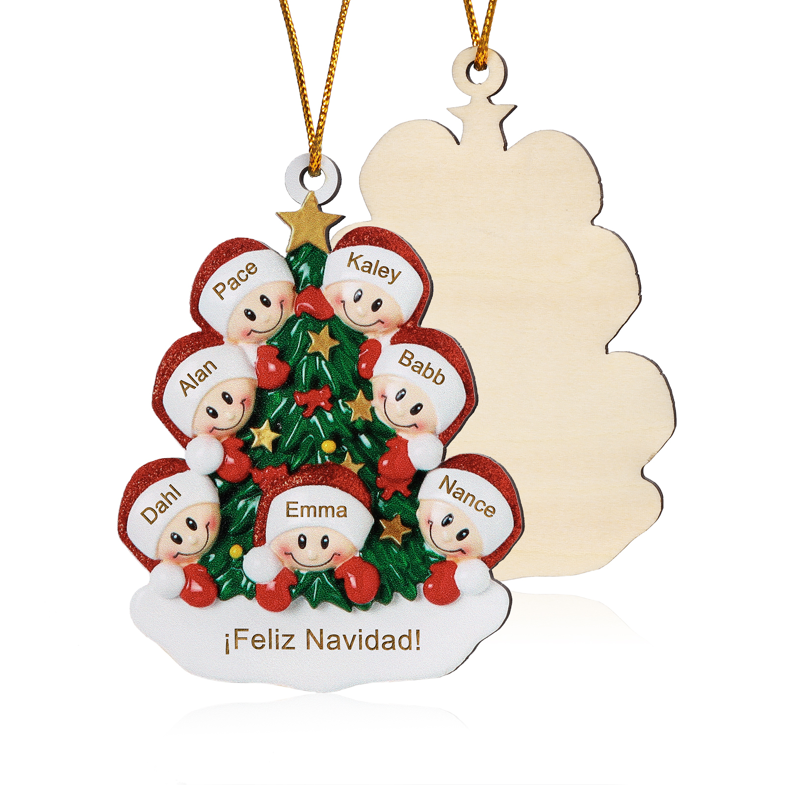 Navidad-Ornamento con muñecos de madera árbol 7 nombres y texto personalizados | Jessemade