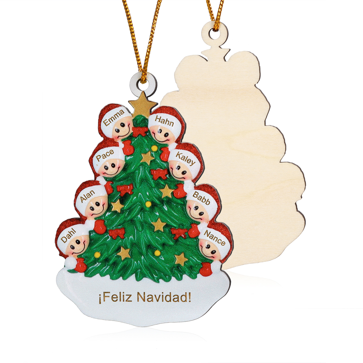 Navidad-Ornamento con muñecos de madera árbol 8 nombres y texto personalizados | Jessemade