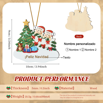 Navidad-Ornamento con muñecos de madera con árbol 2 nombres y texto personalizados | Jessemade