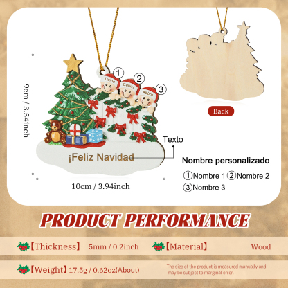 Navidad-Ornamento con muñecos de madera con árbol 3 nombres y texto personalizados | Jessemade