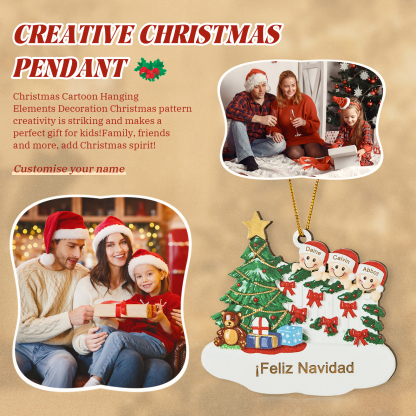 Navidad-Ornamento con muñecos de madera con árbol 3 nombres y texto personalizados | Jessemade