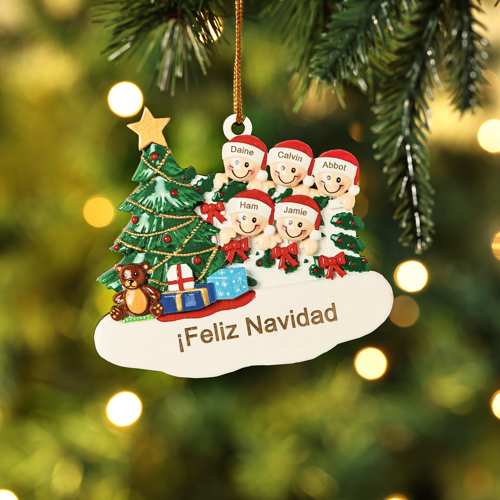Ornamento Navideño 4 Nombres Personalizados Adorno de Madera