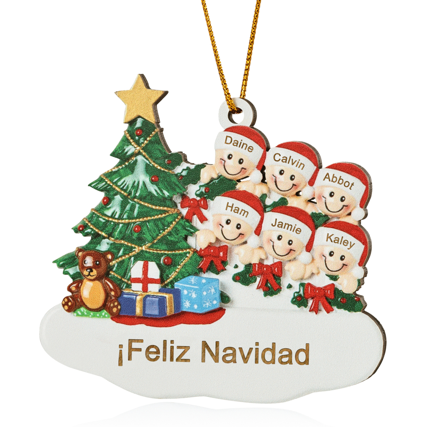 Navidad-Ornamento con muñecos de madera con árbol 6 nombres y texto personalizados | Jessemade