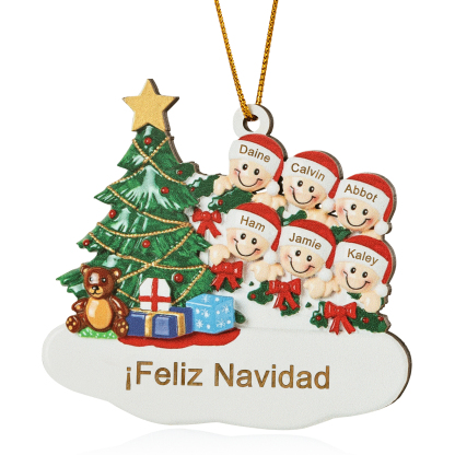 Navidad-Ornamento con muñecos de madera con árbol 6 nombres y texto personalizados | Jessemade