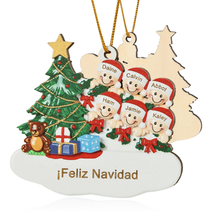 Navidad-Ornamento con muñecos de madera con árbol 6 nombres y texto personalizados | Jessemade
