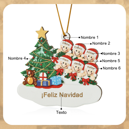 Navidad-Ornamento con muñecos de madera con árbol 6 nombres y texto personalizados | Jessemade