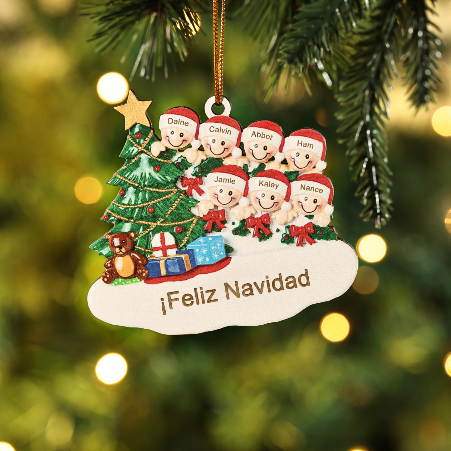 Ornamento Navideño 4 Nombres Personalizados Adorno de Madera