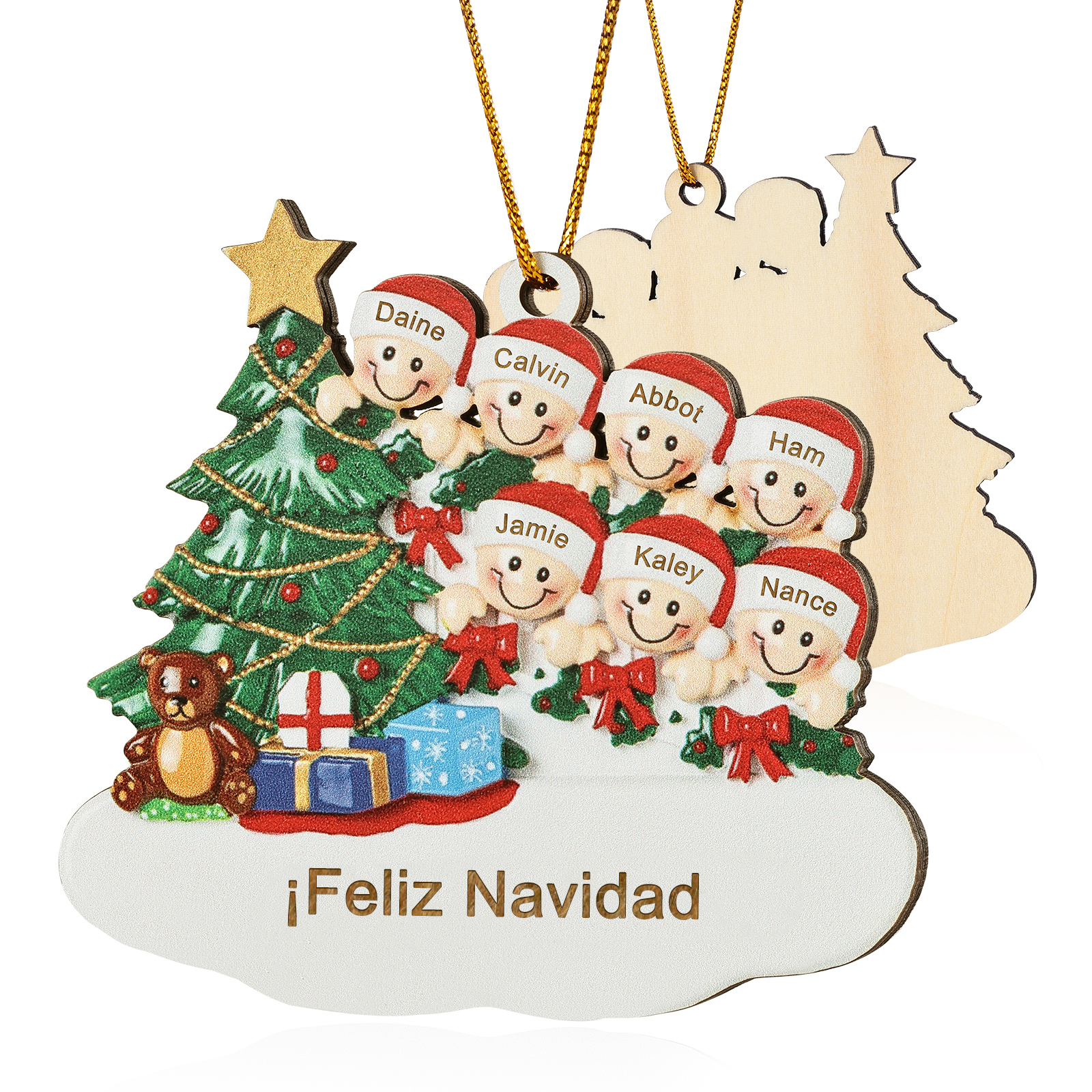 Navidad-Ornamento con muñecos de madera con árbol 7 nombres y texto personalizados | Jessemade