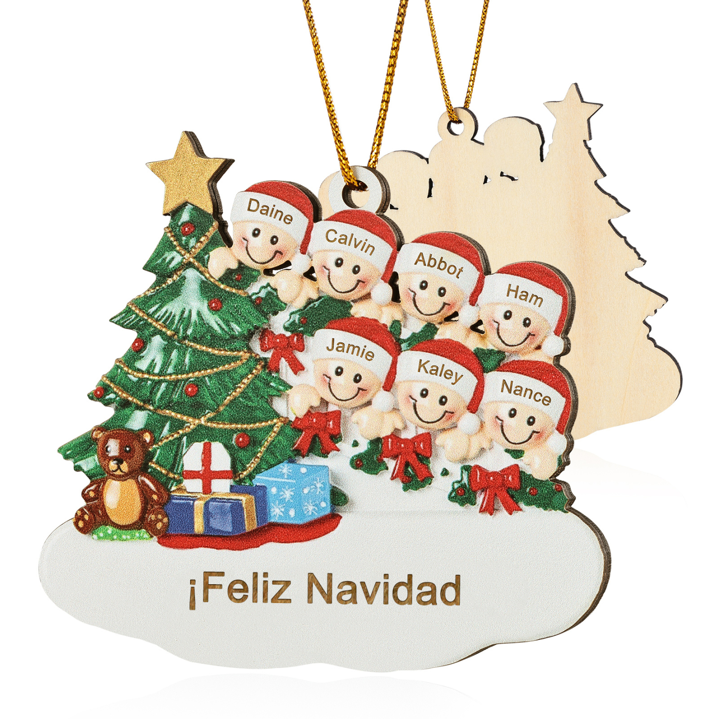 Navidad-Ornamento con muñecos de madera con árbol 7 nombres y texto personalizados | Jessemade