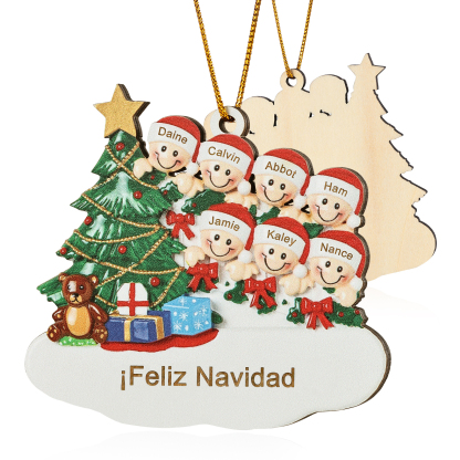 Navidad-Ornamento con muñecos de madera con árbol 7 nombres y texto personalizados | Jessemade